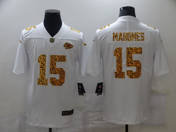 Men's Kansas City Chiefs #15 Patrick Mahomes White NFL 2020 Leopard Print Fashion Limited Stitched Jersey